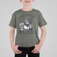 I Like Whiskey and Cigars and Maybe 3 People T Shirt For Kid Funny Bigfoot Drinking and Cigarette Anti-Social Humor