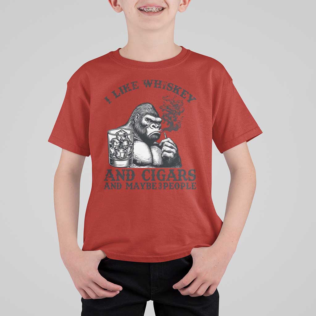 I Like Whiskey and Cigars and Maybe 3 People T Shirt For Kid Funny Bigfoot Drinking and Cigarette Anti-Social Humor