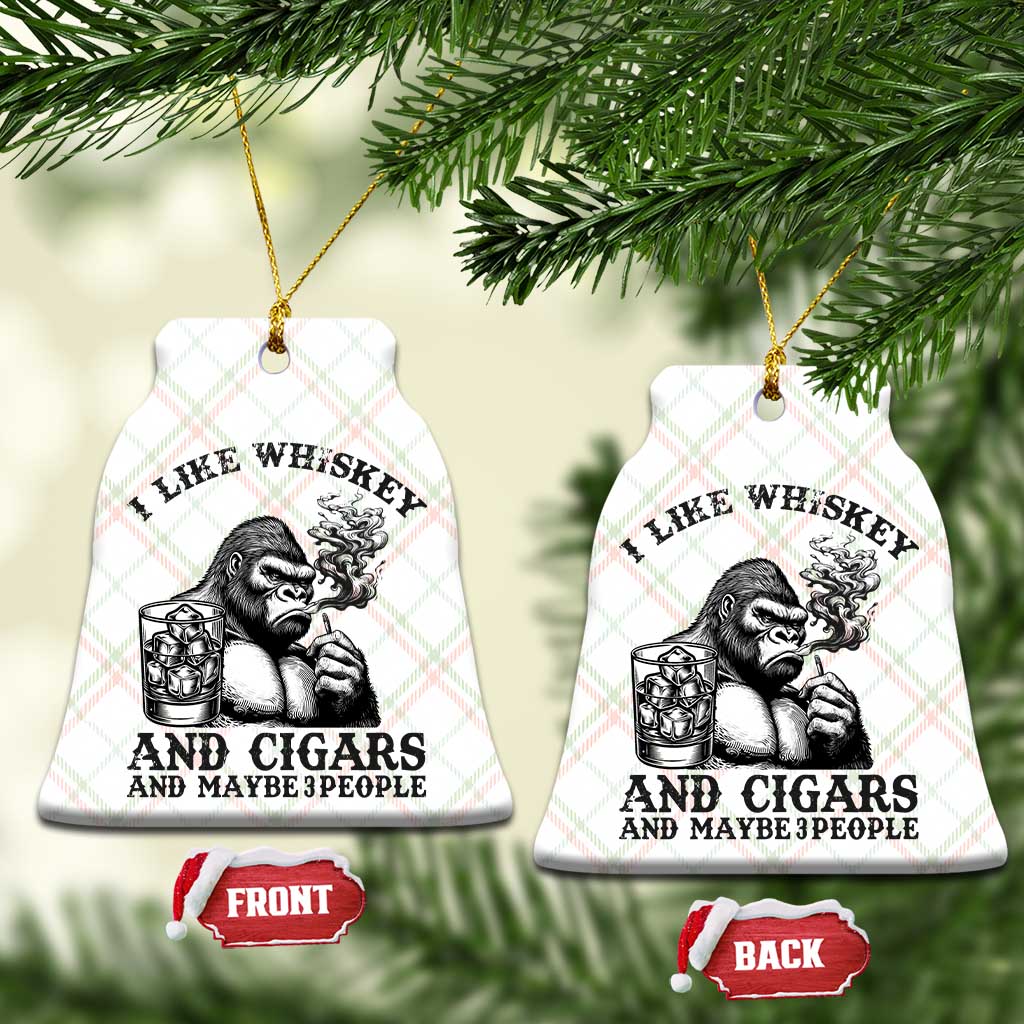 I Like Whiskey and Cigars and Maybe 3 People Ceramic Ornament Funny Bigfoot Drinking and Cigarette Anti-Social Humor