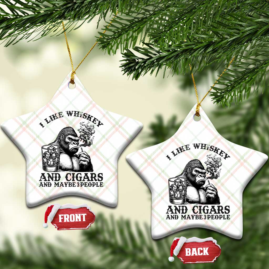 I Like Whiskey and Cigars and Maybe 3 People Ceramic Ornament Funny Bigfoot Drinking and Cigarette Anti-Social Humor
