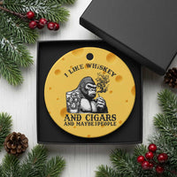 I Like Whiskey and Cigars and Maybe 3 People Ceramic Ornament Funny Bigfoot Drinking and Cigarette Anti-Social Humor