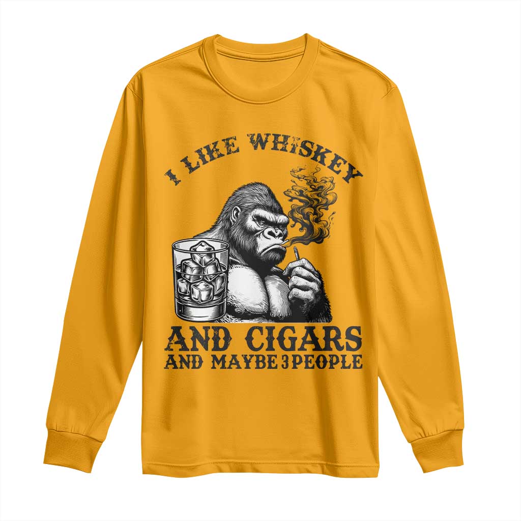 I Like Whiskey and Cigars and Maybe 3 People Long Sleeve Shirt Funny Bigfoot Drinking and Cigarette Anti-Social Humor
