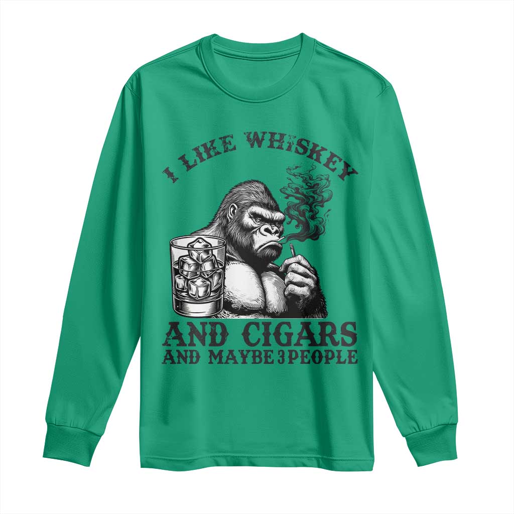 I Like Whiskey and Cigars and Maybe 3 People Long Sleeve Shirt Funny Bigfoot Drinking and Cigarette Anti-Social Humor