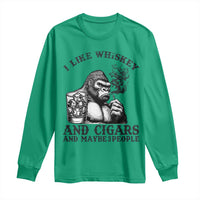 I Like Whiskey and Cigars and Maybe 3 People Long Sleeve Shirt Funny Bigfoot Drinking and Cigarette Anti-Social Humor