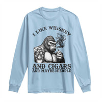 I Like Whiskey and Cigars and Maybe 3 People Long Sleeve Shirt Funny Bigfoot Drinking and Cigarette Anti-Social Humor