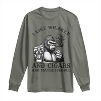 I Like Whiskey and Cigars and Maybe 3 People Long Sleeve Shirt Funny Bigfoot Drinking and Cigarette Anti-Social Humor