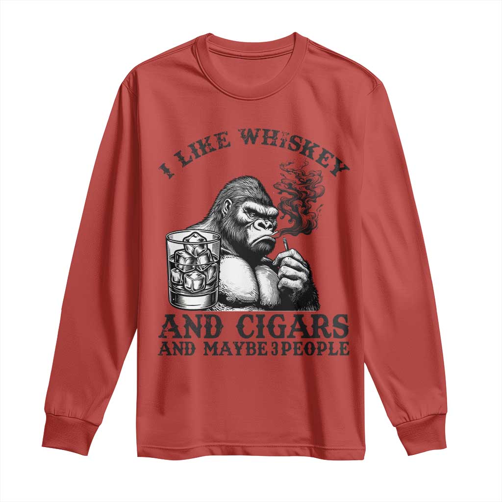 I Like Whiskey and Cigars and Maybe 3 People Long Sleeve Shirt Funny Bigfoot Drinking and Cigarette Anti-Social Humor