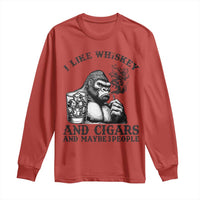 I Like Whiskey and Cigars and Maybe 3 People Long Sleeve Shirt Funny Bigfoot Drinking and Cigarette Anti-Social Humor