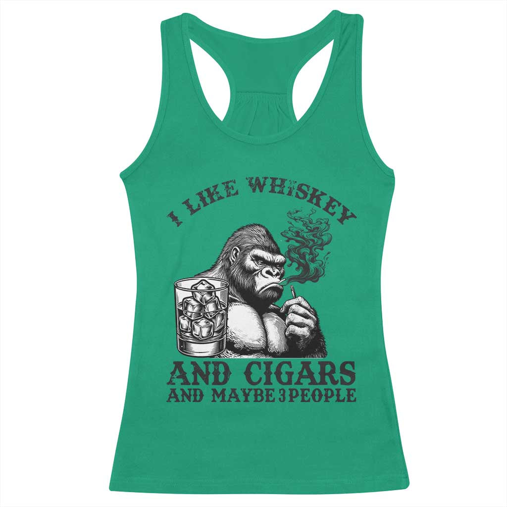 I Like Whiskey and Cigars and Maybe 3 People Racerback Tank Top Funny Bigfoot Drinking and Cigarette Anti-Social Humor