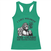 I Like Whiskey and Cigars and Maybe 3 People Racerback Tank Top Funny Bigfoot Drinking and Cigarette Anti-Social Humor