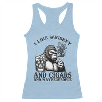 I Like Whiskey and Cigars and Maybe 3 People Racerback Tank Top Funny Bigfoot Drinking and Cigarette Anti-Social Humor