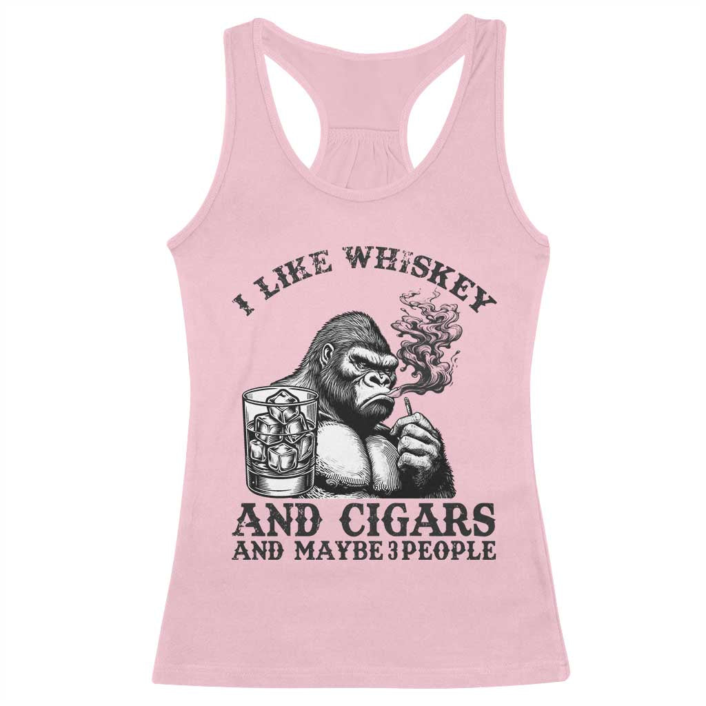 I Like Whiskey and Cigars and Maybe 3 People Racerback Tank Top Funny Bigfoot Drinking and Cigarette Anti-Social Humor