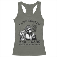 I Like Whiskey and Cigars and Maybe 3 People Racerback Tank Top Funny Bigfoot Drinking and Cigarette Anti-Social Humor