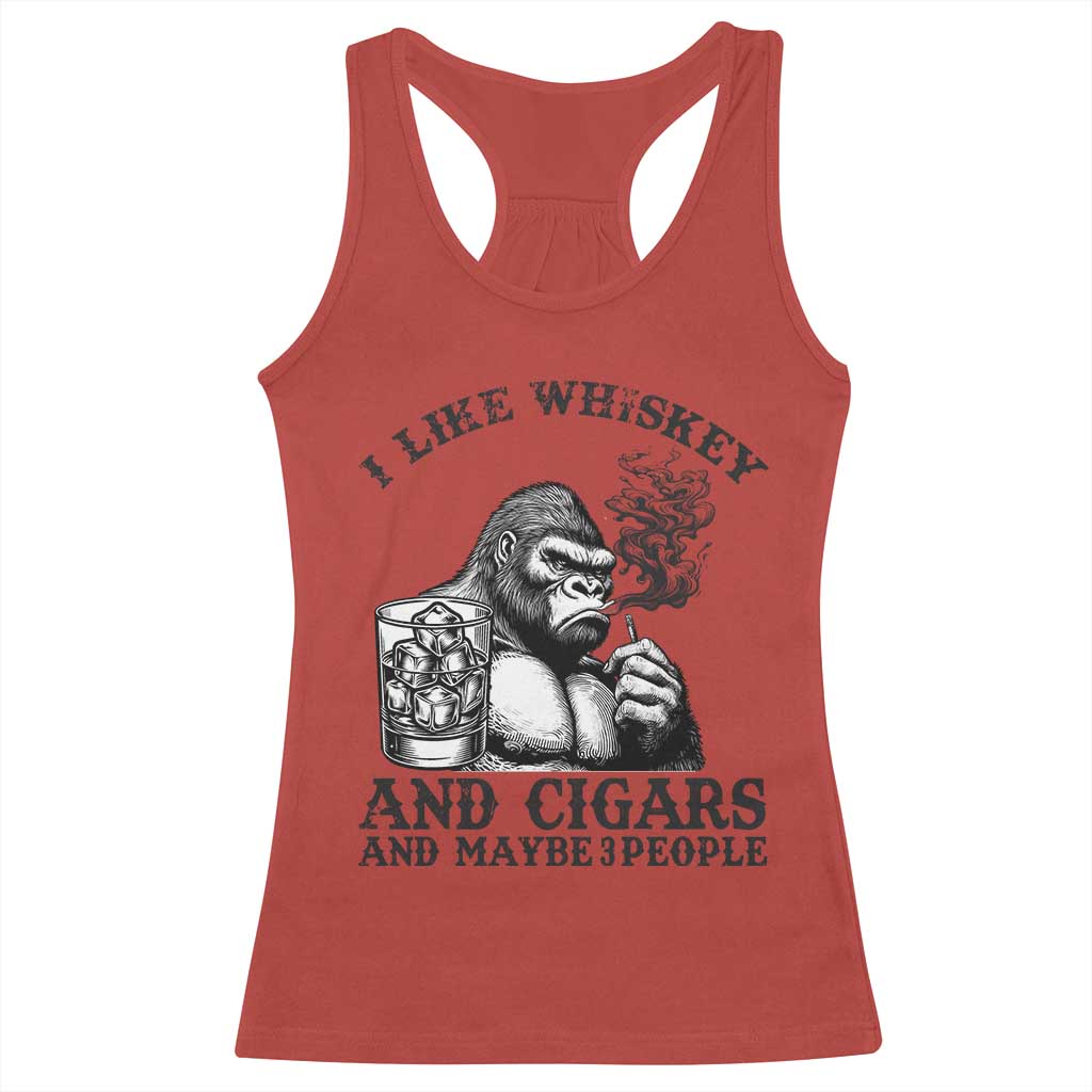 I Like Whiskey and Cigars and Maybe 3 People Racerback Tank Top Funny Bigfoot Drinking and Cigarette Anti-Social Humor