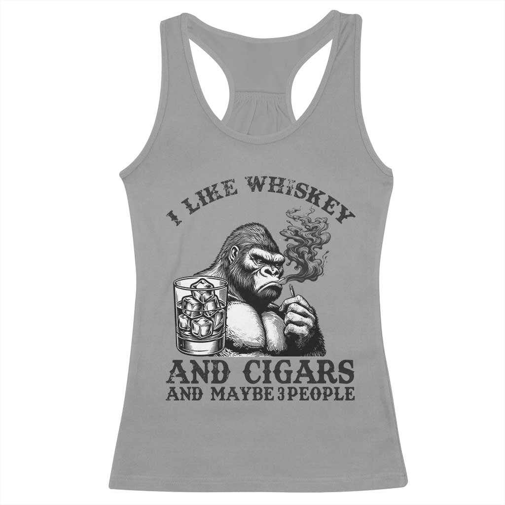 I Like Whiskey and Cigars and Maybe 3 People Racerback Tank Top Funny Bigfoot Drinking and Cigarette Anti-Social Humor