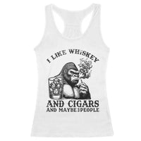 I Like Whiskey and Cigars and Maybe 3 People Racerback Tank Top Funny Bigfoot Drinking and Cigarette Anti-Social Humor