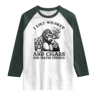 I Like Whiskey and Cigars and Maybe 3 People Raglan Shirt Funny Bigfoot Drinking and Cigarette Anti-Social Humor