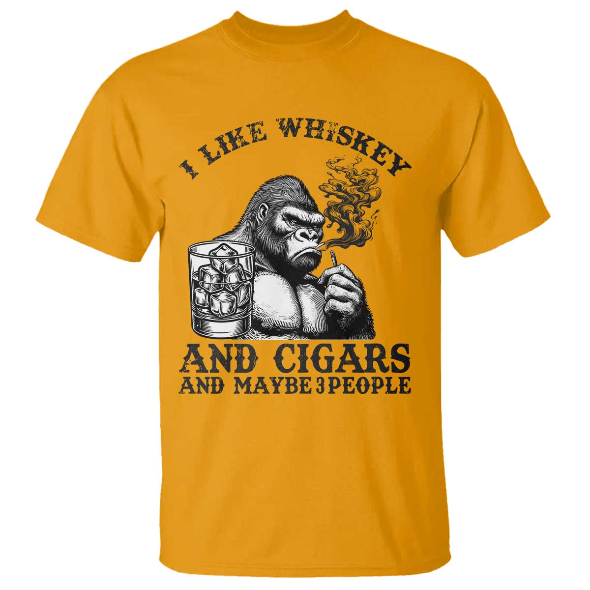 I Like Whiskey and Cigars and Maybe 3 People T Shirt Funny Bigfoot Drinking and Cigarette Anti-Social Humor