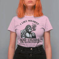 I Like Whiskey and Cigars and Maybe 3 People T Shirt For Women Funny Bigfoot Drinking and Cigarette Anti-Social Humor