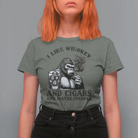 I Like Whiskey and Cigars and Maybe 3 People T Shirt For Women Funny Bigfoot Drinking and Cigarette Anti-Social Humor