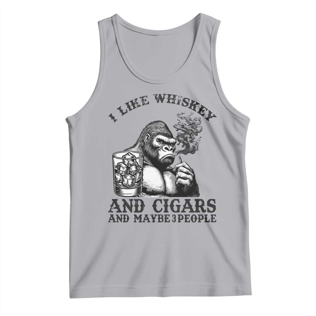 I Like Whiskey and Cigars and Maybe 3 People Tank Top Funny Bigfoot Drinking and Cigarette Anti-Social Humor