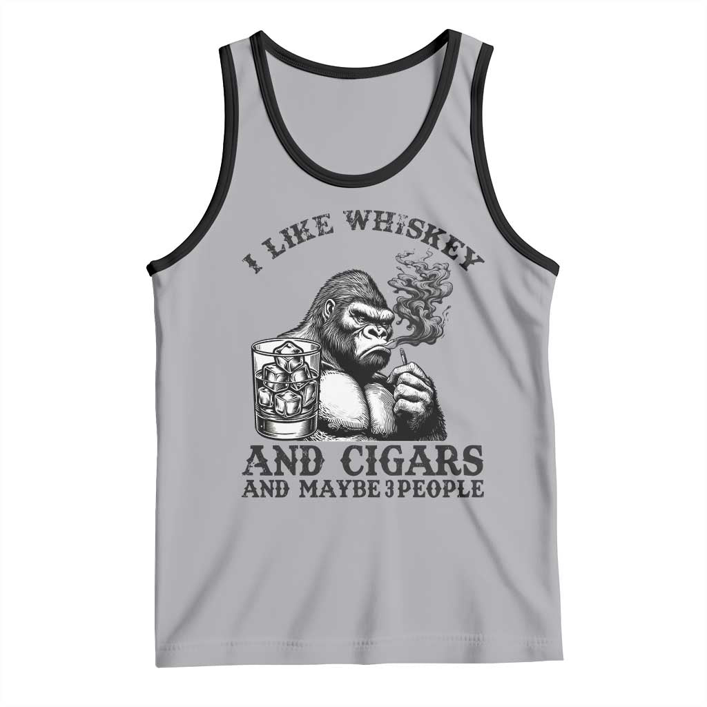I Like Whiskey and Cigars and Maybe 3 People Tank Top Funny Bigfoot Drinking and Cigarette Anti-Social Humor