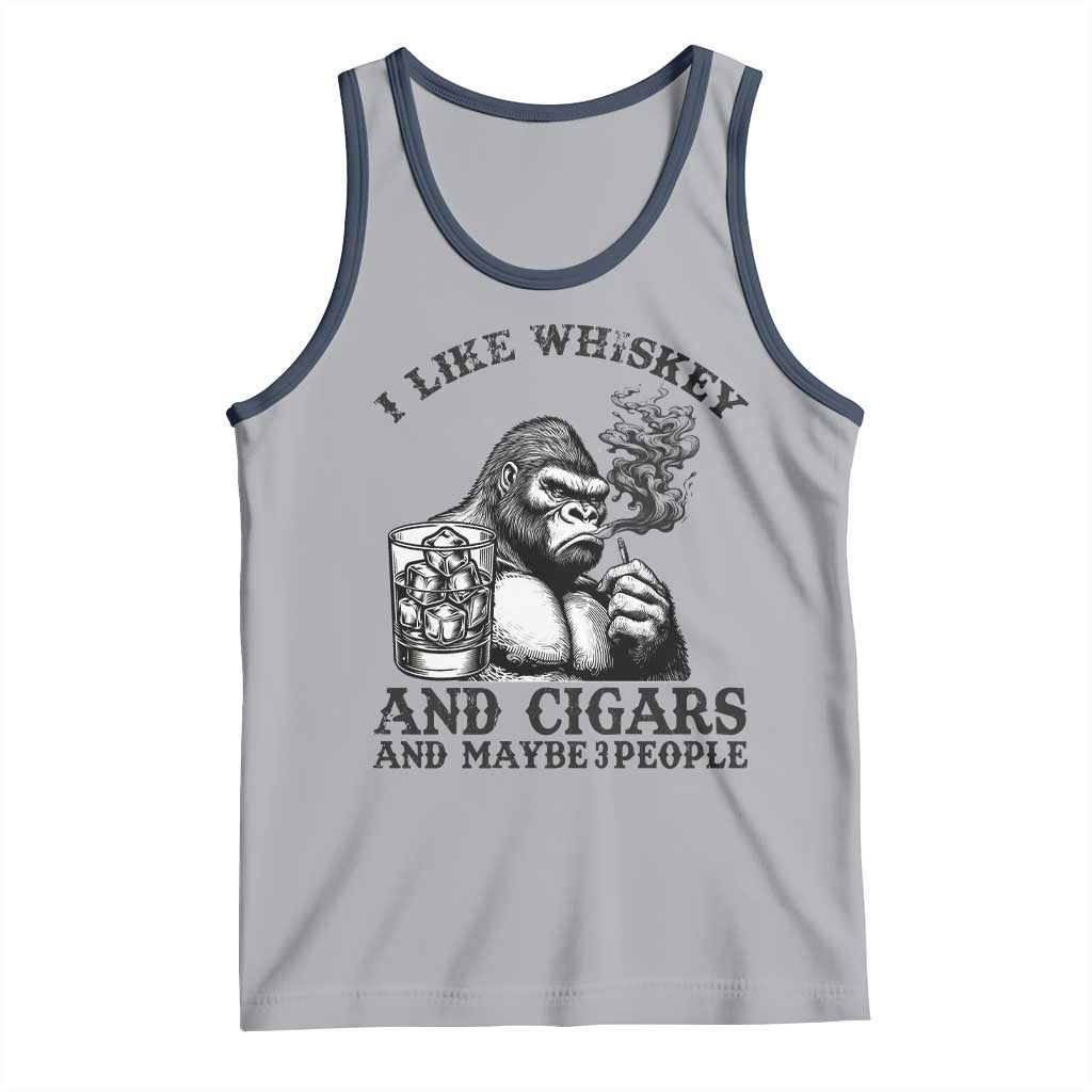 I Like Whiskey and Cigars and Maybe 3 People Tank Top Funny Bigfoot Drinking and Cigarette Anti-Social Humor