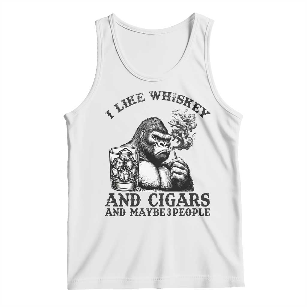I Like Whiskey and Cigars and Maybe 3 People Tank Top Funny Bigfoot Drinking and Cigarette Anti-Social Humor