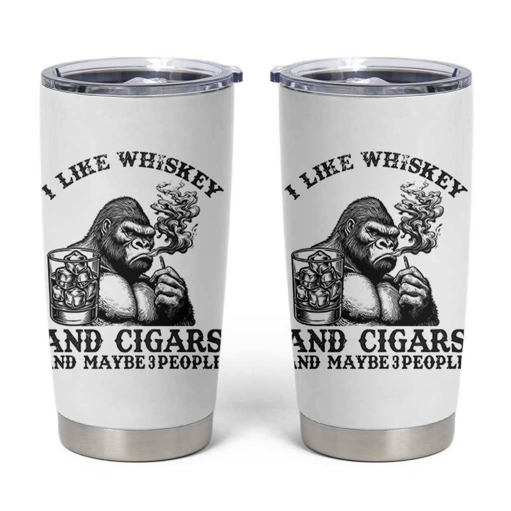 I Like Whiskey and Cigars and Maybe 3 People Tumbler Cup Funny Bigfoot Drinking and Cigarette Anti-Social Humor