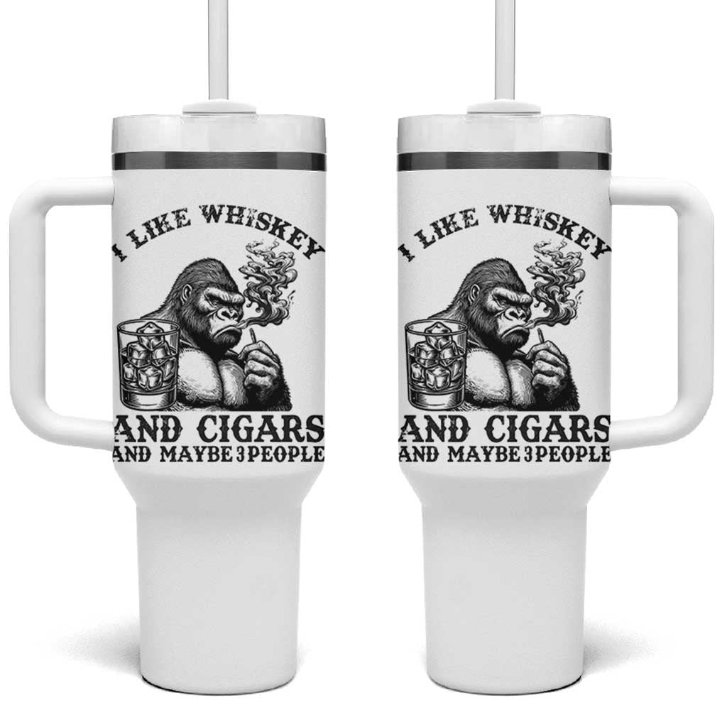 I Like Whiskey and Cigars and Maybe 3 People Tumbler With Handle Funny Bigfoot Drinking and Cigarette Anti-Social Humor