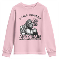 I Like Whiskey and Cigars and Maybe 3 People Youth Sweatshirt Funny Bigfoot Drinking and Cigarette Anti-Social Humor