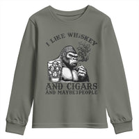 I Like Whiskey and Cigars and Maybe 3 People Youth Sweatshirt Funny Bigfoot Drinking and Cigarette Anti-Social Humor