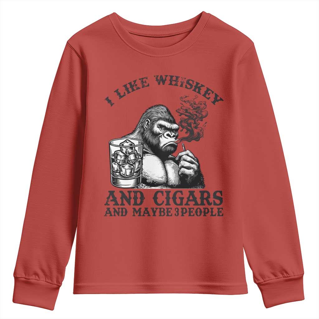 I Like Whiskey and Cigars and Maybe 3 People Youth Sweatshirt Funny Bigfoot Drinking and Cigarette Anti-Social Humor