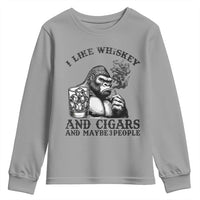 I Like Whiskey and Cigars and Maybe 3 People Youth Sweatshirt Funny Bigfoot Drinking and Cigarette Anti-Social Humor