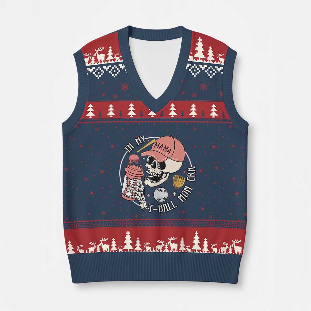 In My T-Ball Mom Era Skeleton V-Neck Knit Sweater Vest Baseball Mother's Day - Wonder Print Shop