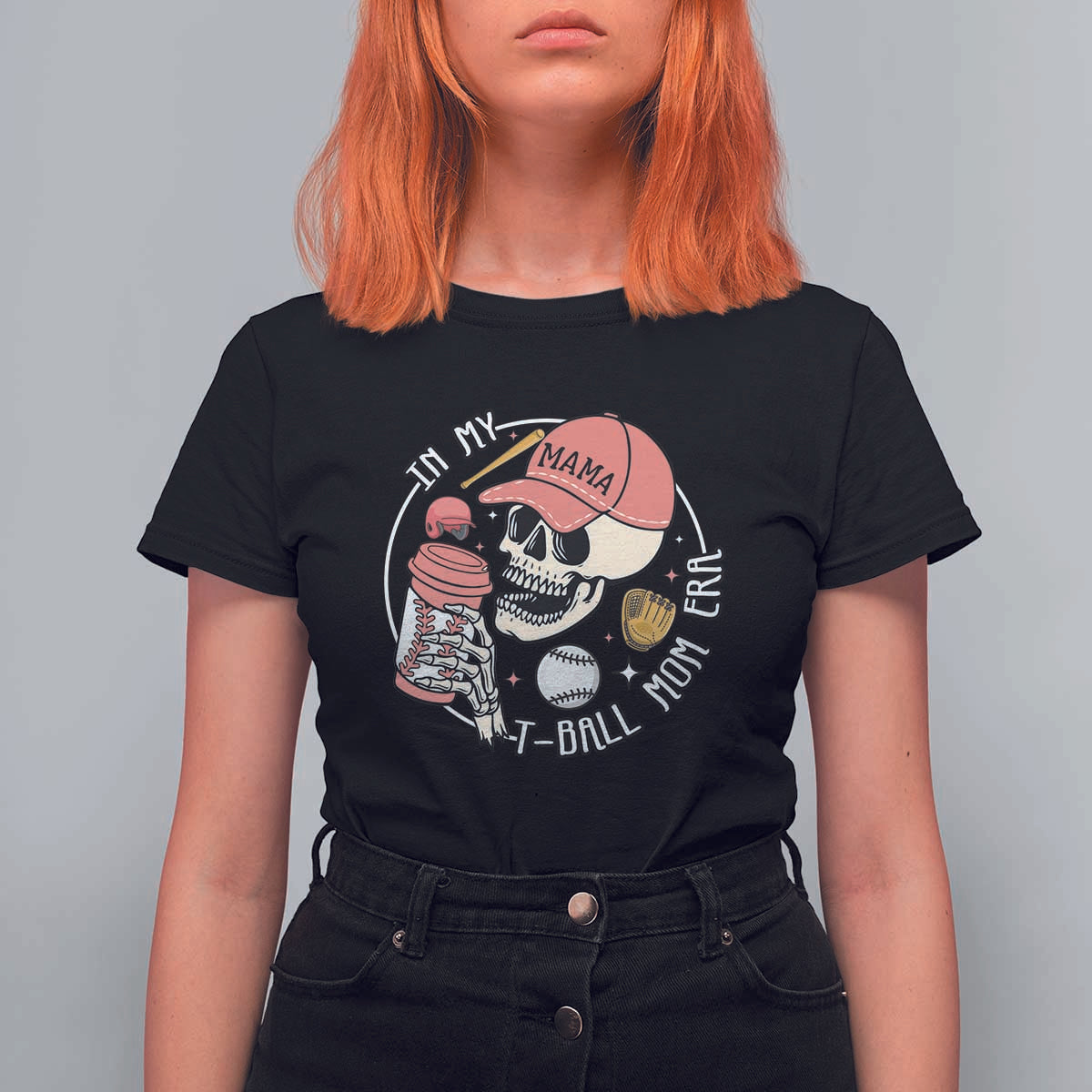In My T-Ball Mom Era Skeleton T Shirt For Women Baseball Mother's Day TS02