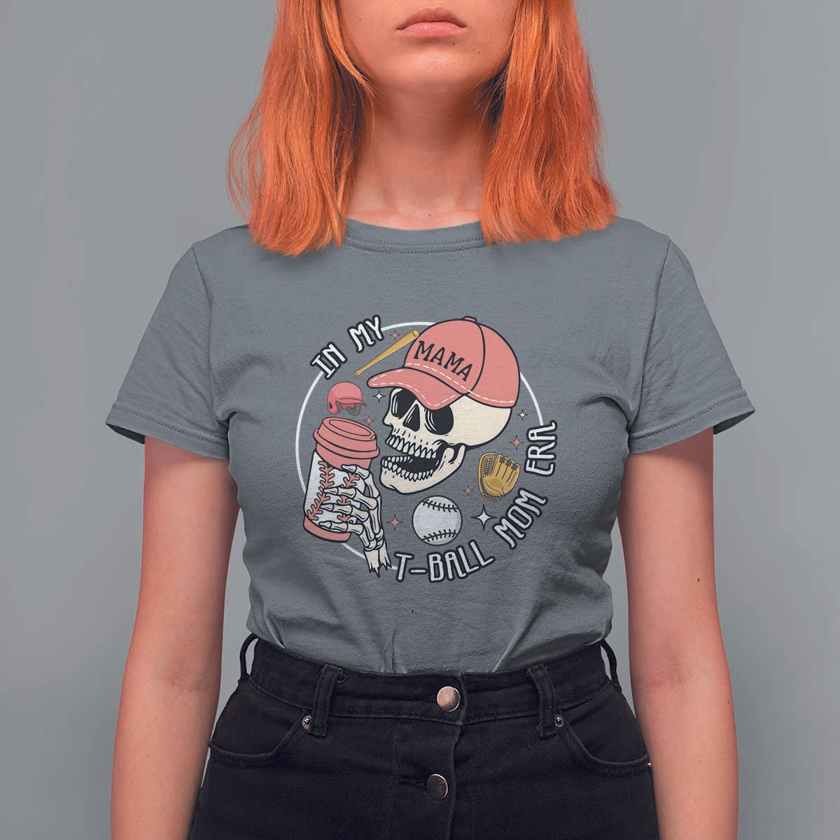 In My T-Ball Mom Era Skeleton T Shirt For Women Baseball Mother's Day TS02