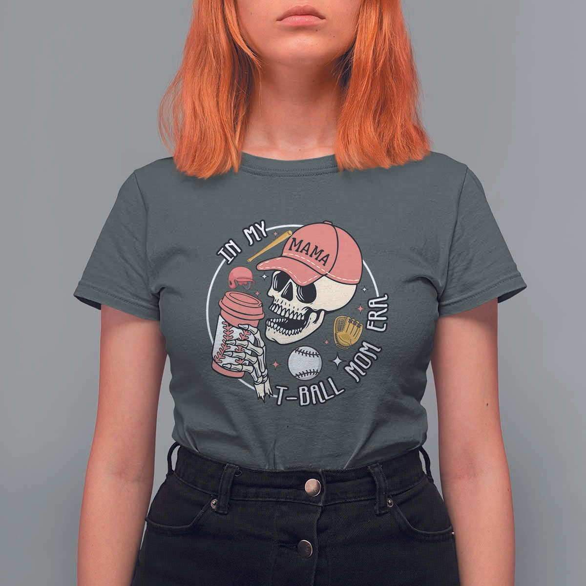 In My T-Ball Mom Era Skeleton T Shirt For Women Baseball Mother's Day TS02