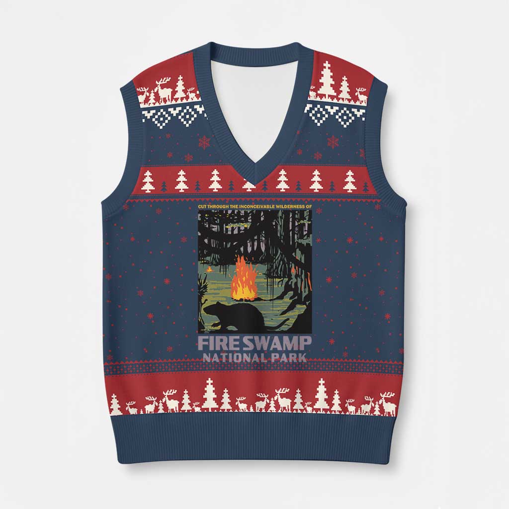 Fire Swamp National Park V-Neck Knit Sweater Vest Inconceivable Fantasy Adventure - Wonder Print Shop