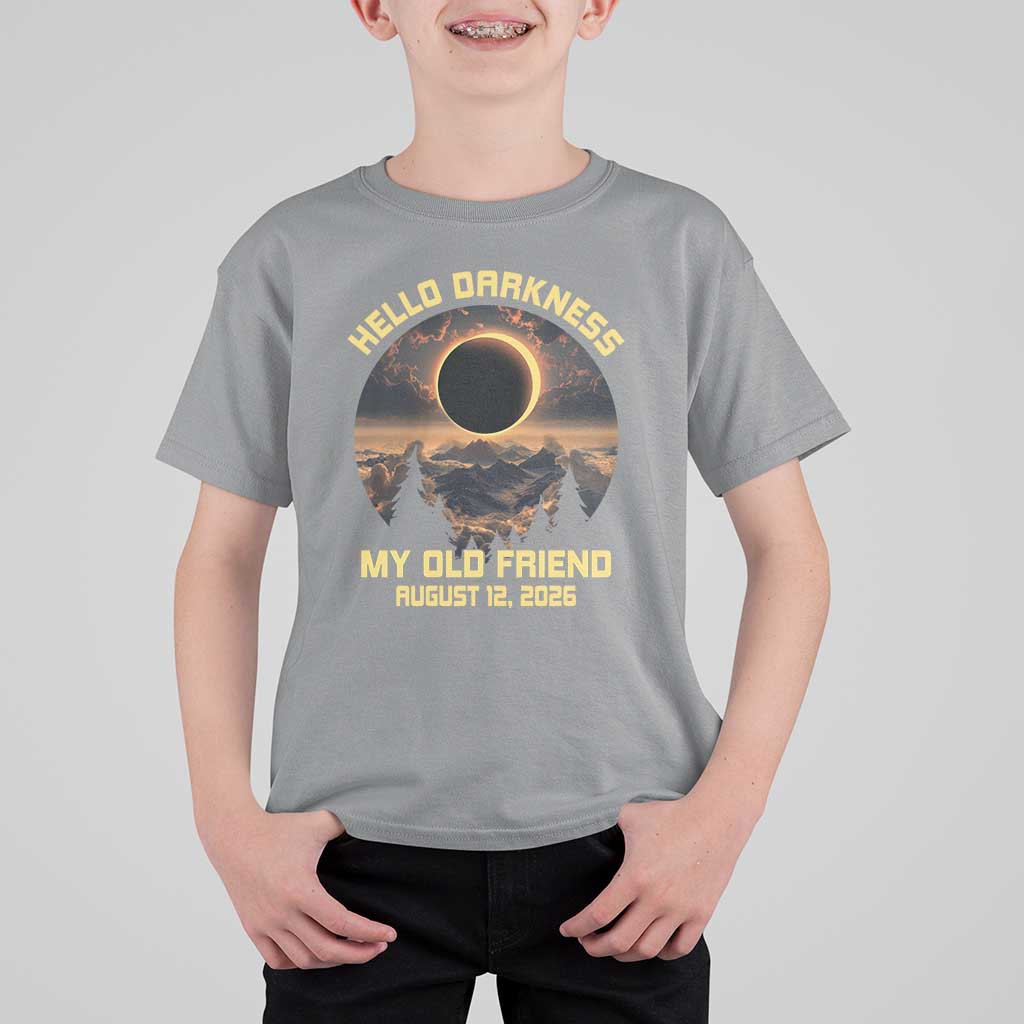 Hello Darkness My Old Friend August 12 2026 T Shirt For Kid Total Solar Eclipse Humorous Astronomy Gift