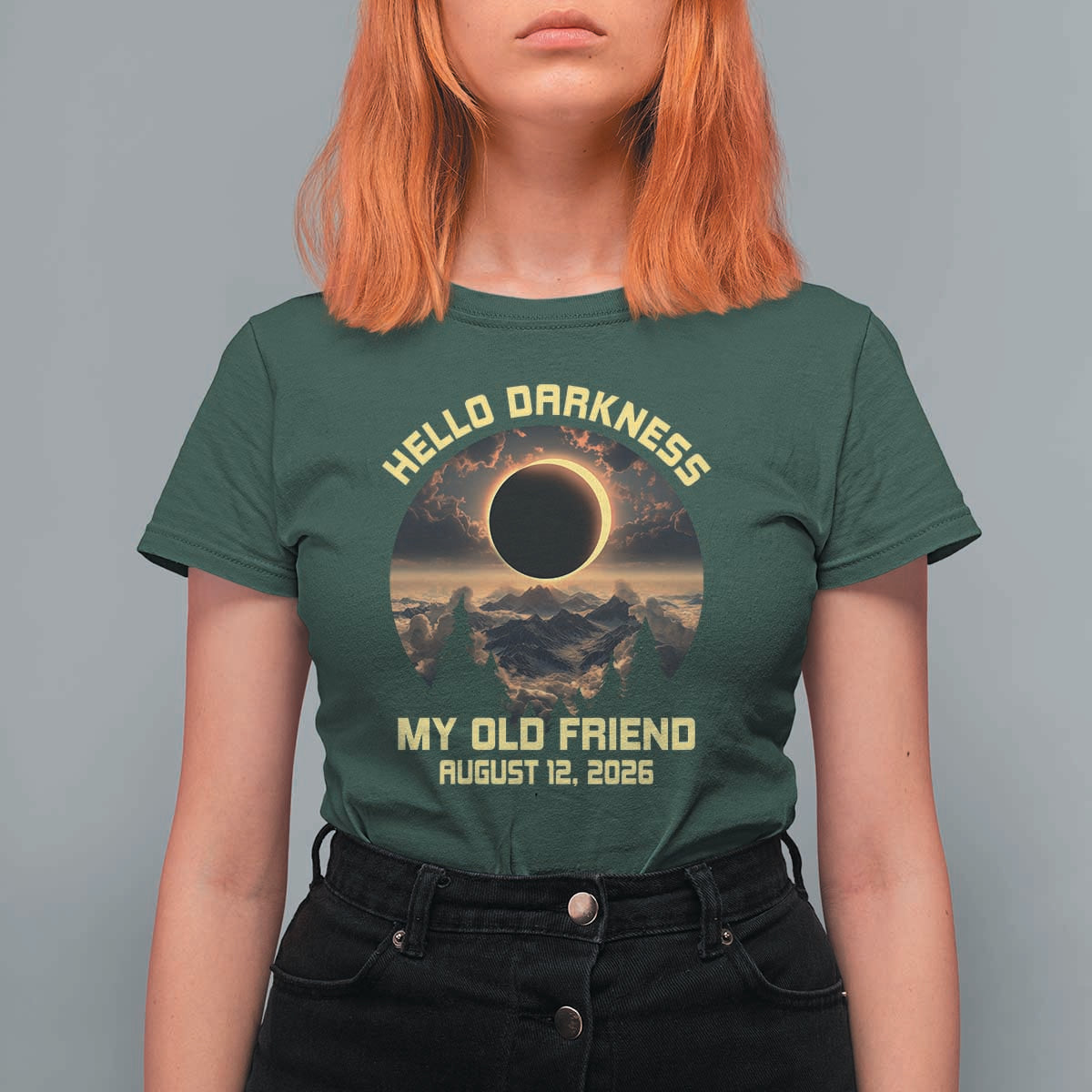 Hello Darkness My Old Friend August 12 2026 T Shirt For Women Total Solar Eclipse Humorous Astronomy Gift