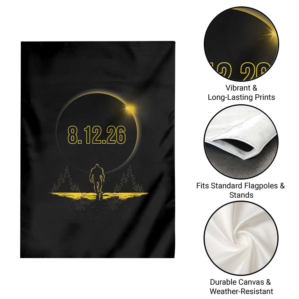 Bigfoot August 12 2026 Total Solar Eclipse Garden Flag Totality Sasquatch Cryptid Stargazer Memorabilia
