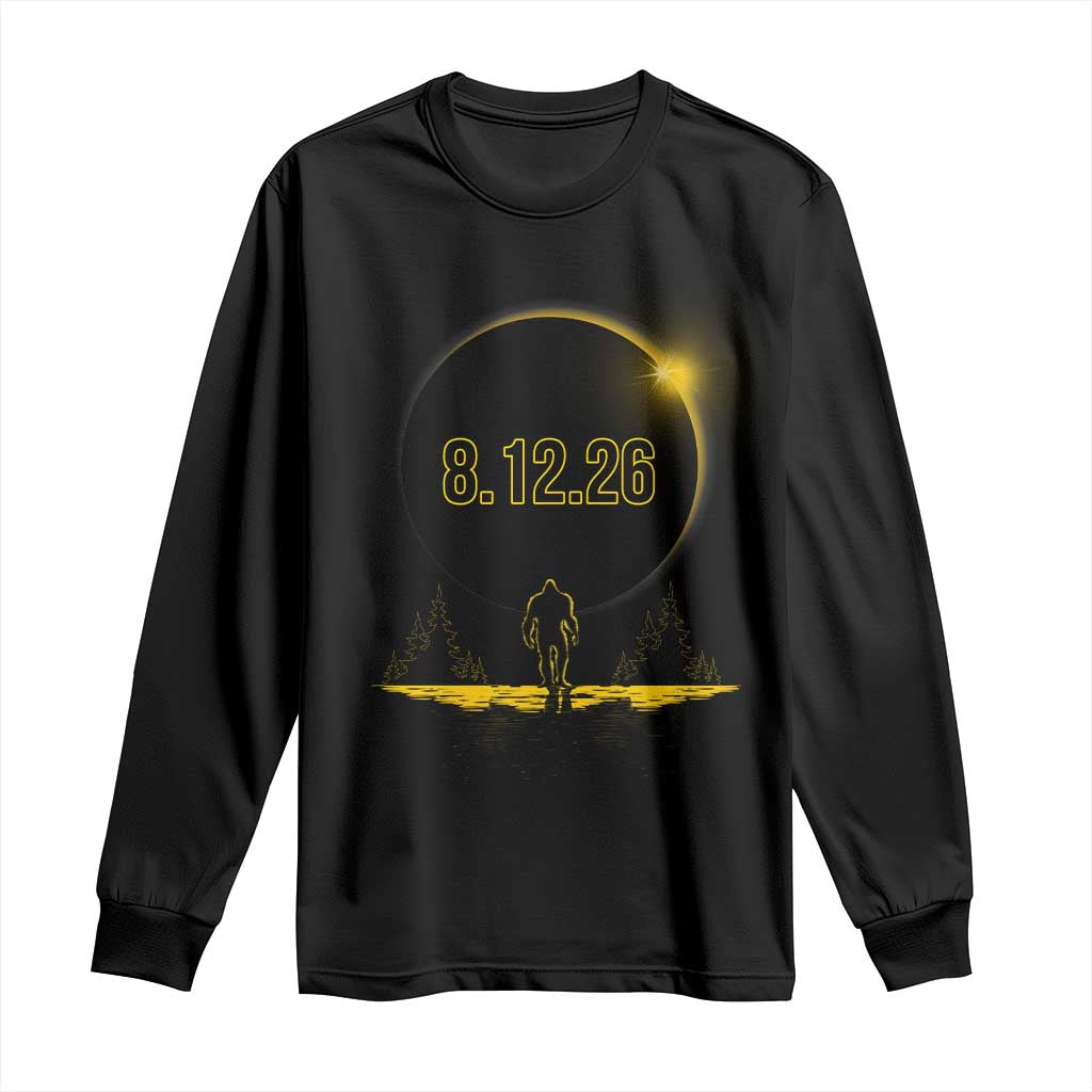 Bigfoot August 12 2026 Total Solar Eclipse Long Sleeve Shirt Totality Sasquatch Cryptid Stargazer Memorabilia