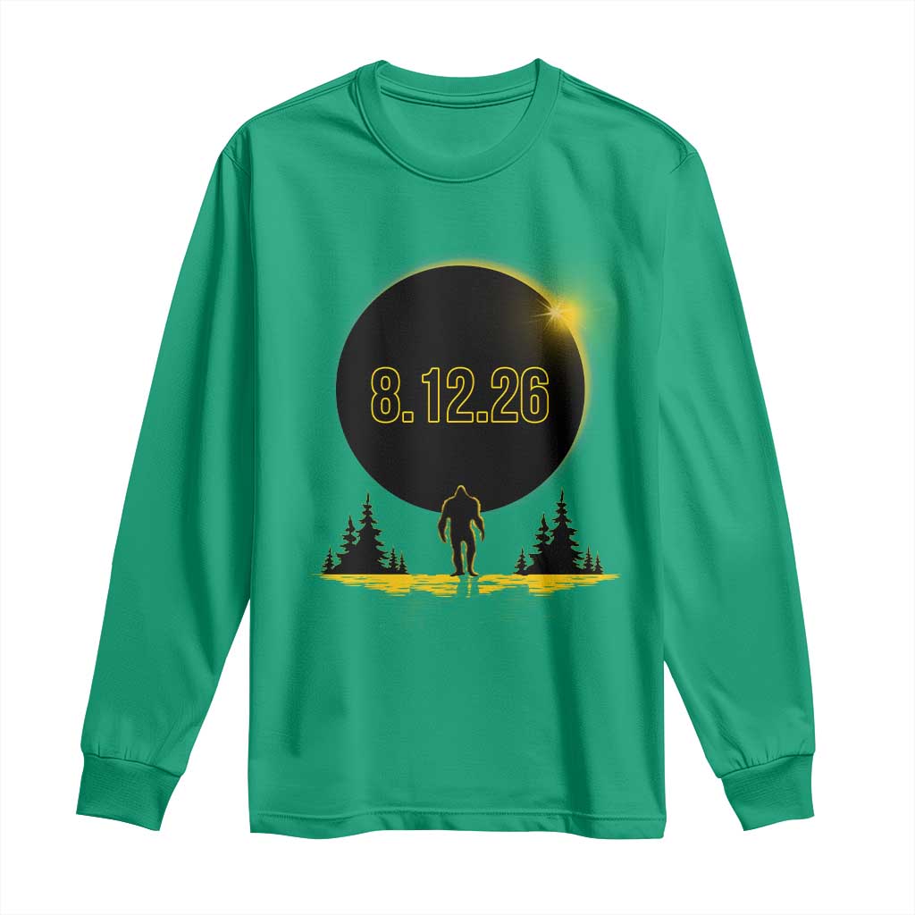 Bigfoot August 12 2026 Total Solar Eclipse Long Sleeve Shirt Totality Sasquatch Cryptid Stargazer Memorabilia