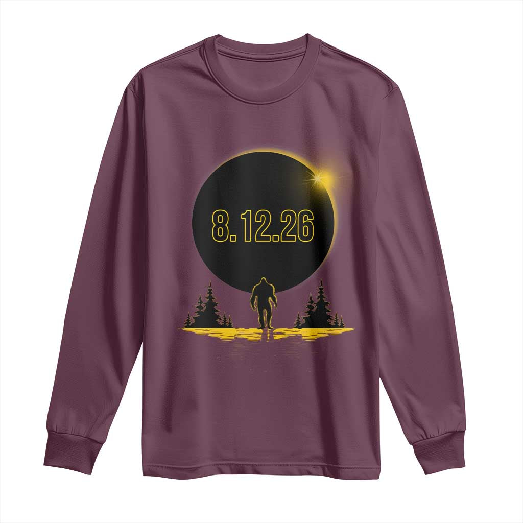 Bigfoot August 12 2026 Total Solar Eclipse Long Sleeve Shirt Totality Sasquatch Cryptid Stargazer Memorabilia