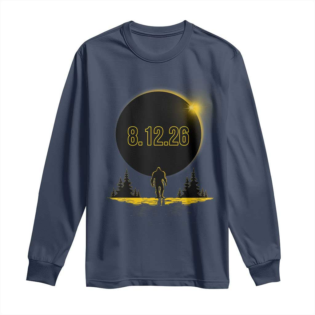 Bigfoot August 12 2026 Total Solar Eclipse Long Sleeve Shirt Totality Sasquatch Cryptid Stargazer Memorabilia