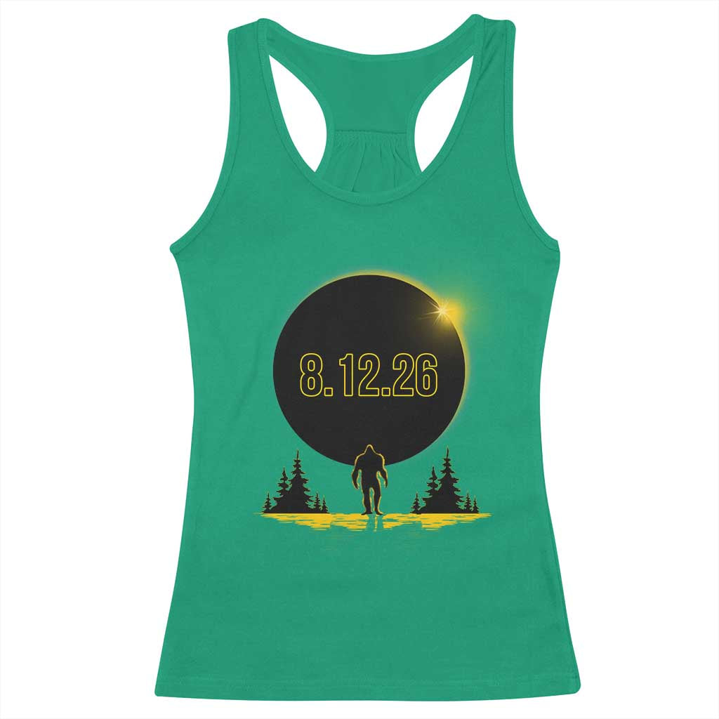 Bigfoot August 12 2026 Total Solar Eclipse Racerback Tank Top Totality Sasquatch Cryptid Stargazer Memorabilia