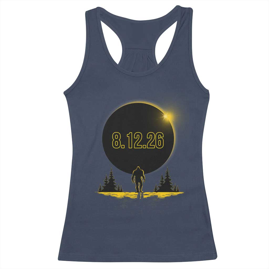 Bigfoot August 12 2026 Total Solar Eclipse Racerback Tank Top Totality Sasquatch Cryptid Stargazer Memorabilia