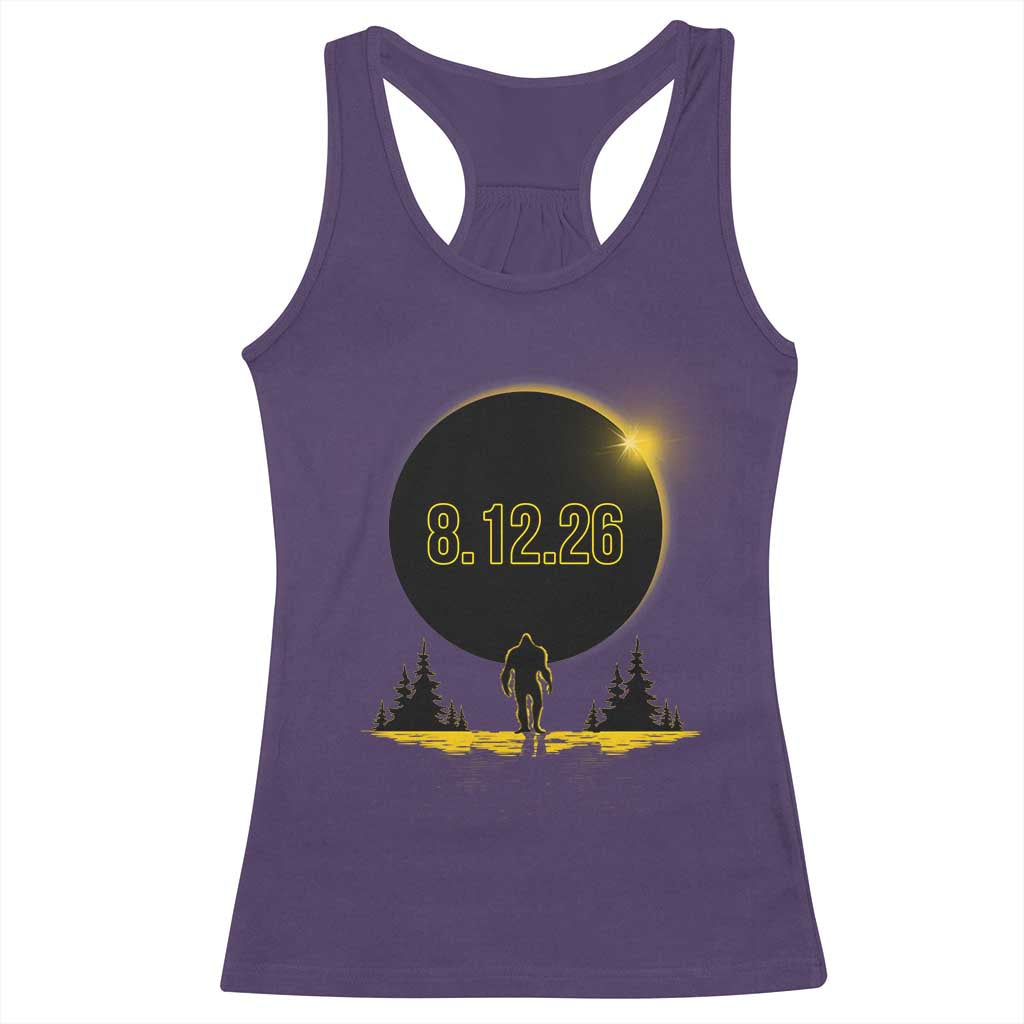 Bigfoot August 12 2026 Total Solar Eclipse Racerback Tank Top Totality Sasquatch Cryptid Stargazer Memorabilia