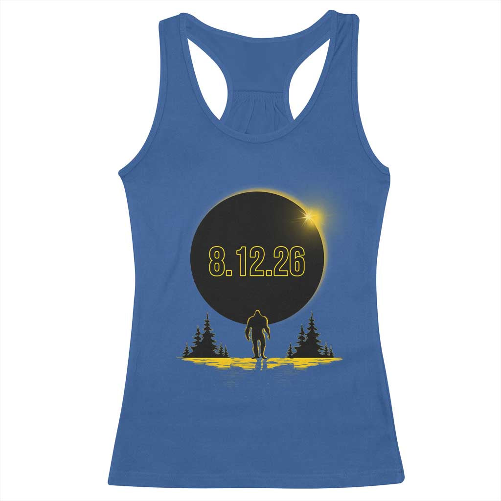 Bigfoot August 12 2026 Total Solar Eclipse Racerback Tank Top Totality Sasquatch Cryptid Stargazer Memorabilia